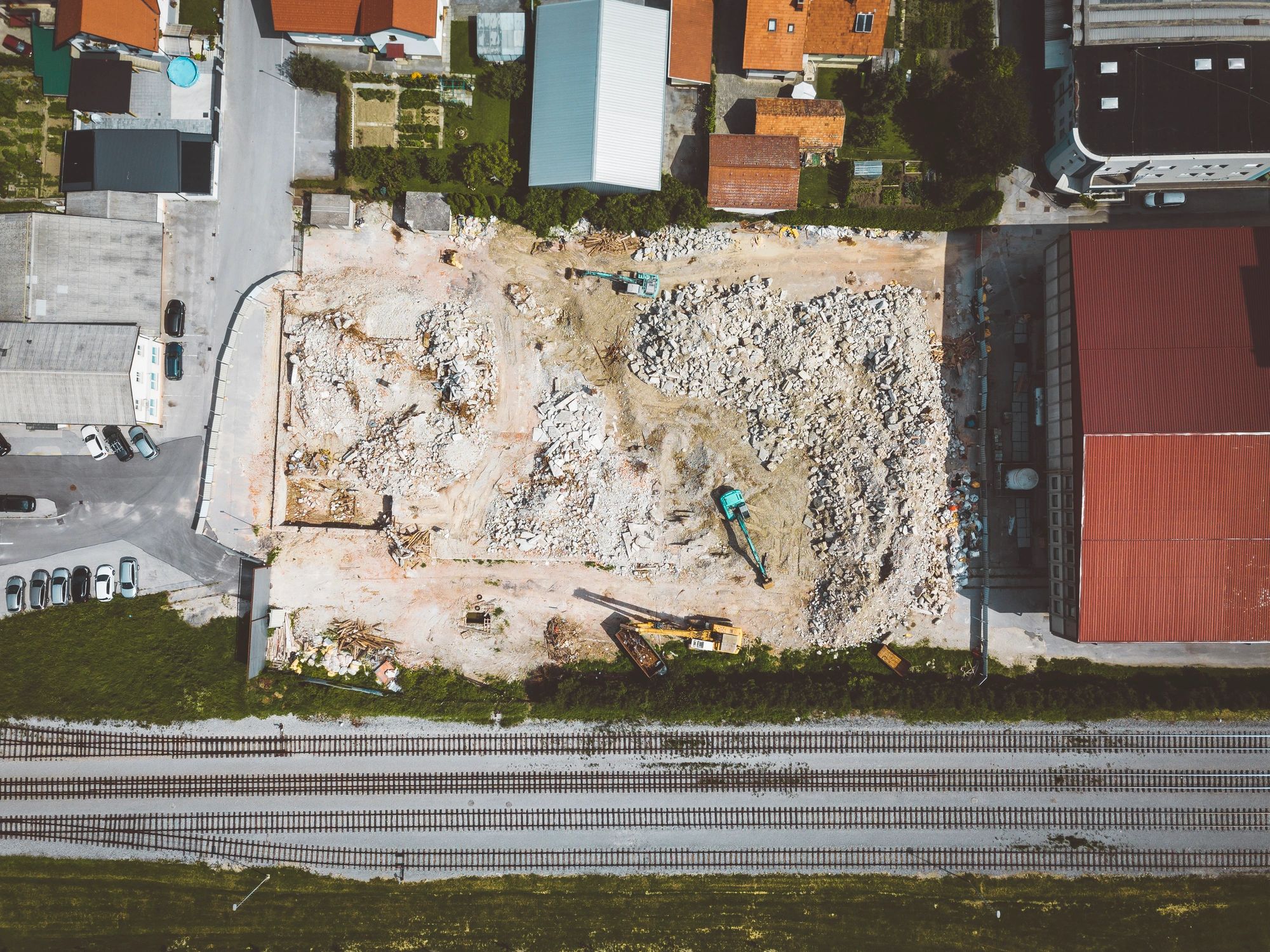 Aerial view of a construction site with bulldozer